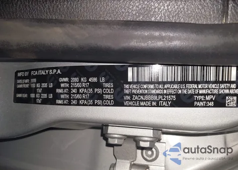 2020 Jeep Renegade Latitude 4X4 из США, поврежденный, VIN ZACNJBBB9LPL21575